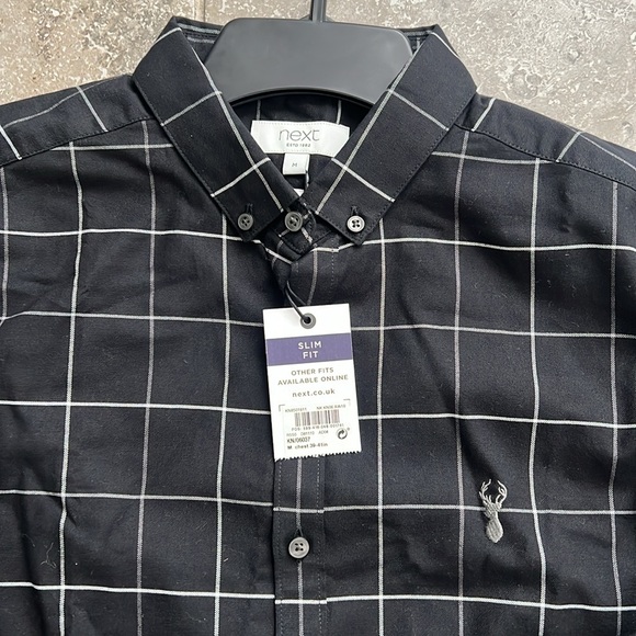 next Slim Fit Stretch Button Down Dress Shirt Black Size M New w/Tag Retail £32 - Picture 4 of 9